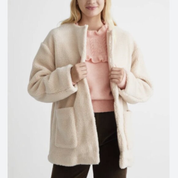& Other Stories Faux Shearling Coat Light Beige Cream Wool Teddy Size Small - Picture 1 of 16